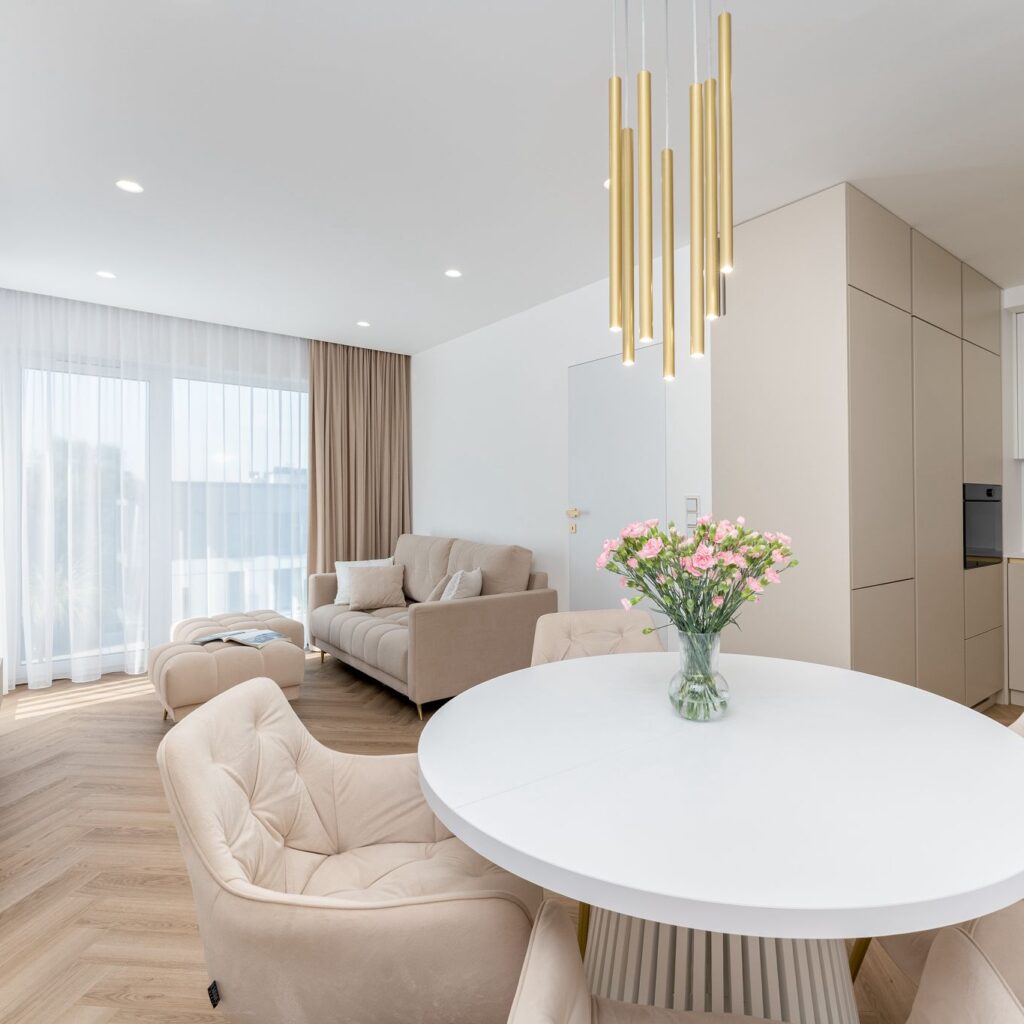 zdjęcie salonu z jadalnią ekskluzywny apartament premium osiedle Verde / Wieliczka Park 3 pokojowe mieszkanie