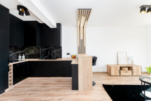 Aneks kuchenny w zabudowie z AGD nowoczesne mieszkanie na wynajem Verde Wieliczka Kraków Livio